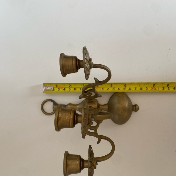 Vintage Brass 3 Candle Wall Sconce - Picture 8 of 11